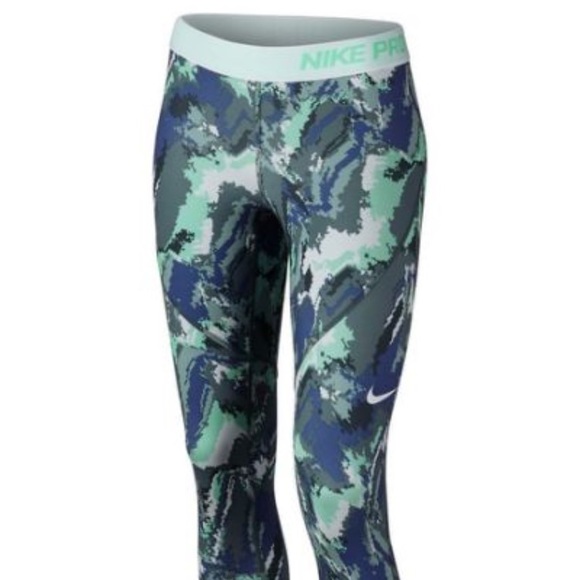 NEW Nike Pro mint/blue print Hyperwarm tights - Picture 2 of 5